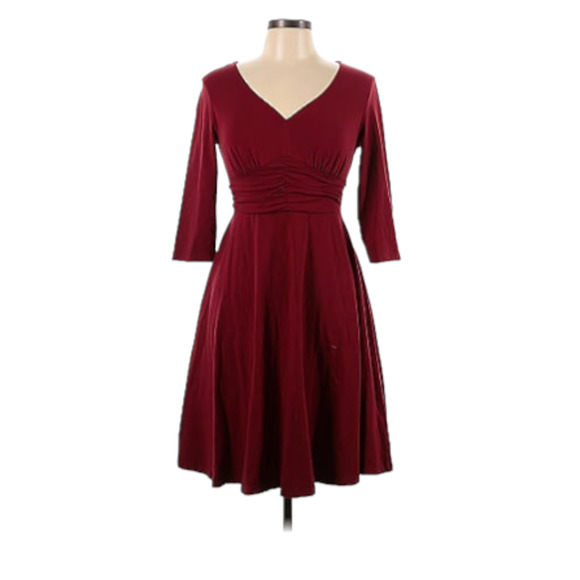BURGUNDY V-Neck Dress - Bebonnie - Maroon Ruched Dress - Picture 5 of 6